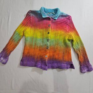 Vintage Shenanigans Women's Multicolor Rainbow Button Cardigan Size Small RARE